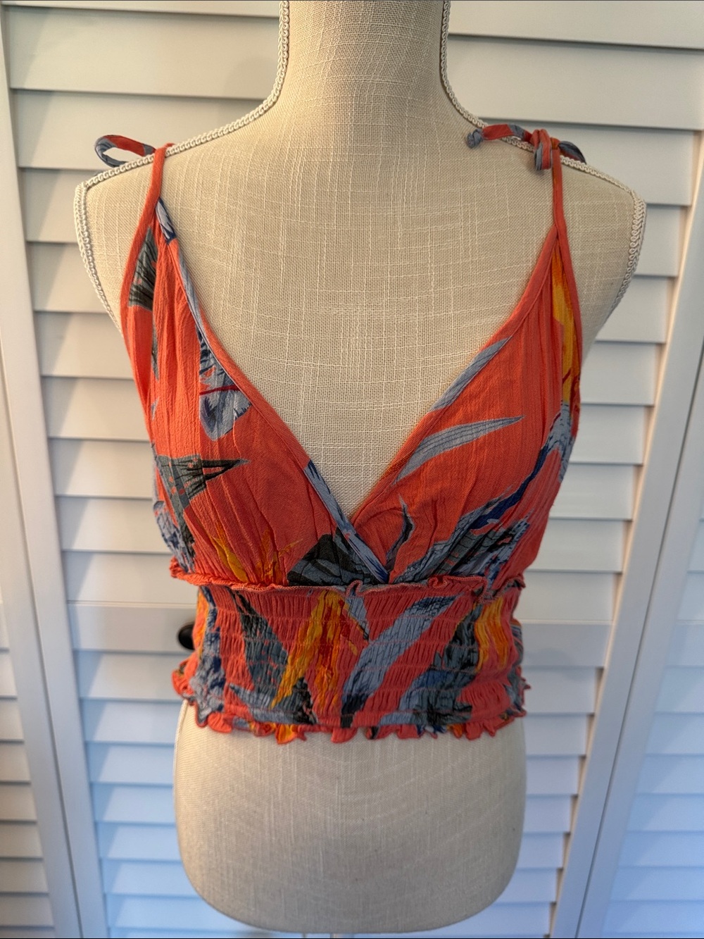 Patrons of Peace Orange Floral Tie-Shoulder Crop Top